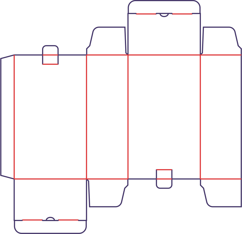 Krabice se dvěma posunutými klapami se zámkem - rozkrój