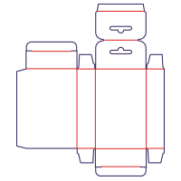 Krabice se dvěma posunutými klapami s poutkem - rozkrój